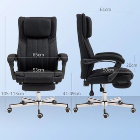 Cadeira de escritório giratória com encosto reclinável e altura ajustável, 65 x 61 x 105-113 cm, preta