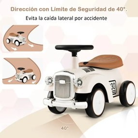 Andarilho de brincar carro retro para crianças, sem pedais, com arrumação e rodas em EVA Branco