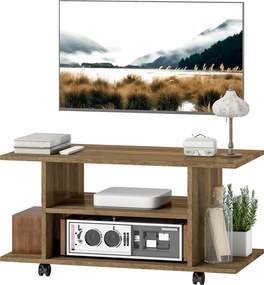 Móvel de televisão com rodas 80 L x 40 P x 40 A cm, móvel para televisores até 42 polegadas com prateleiras abertas, em cor nogueira