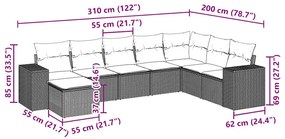 6 pcs conj. sofás jardim com almofadões vime PE cinzento-claro