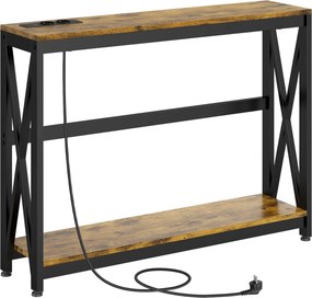 HOMCOM Mesa Consola de Estilo Industrial Mesa de Entrada de 2 Níveis com Estação de Carregamento 100x24x75 cm Castanho Rústico | Aosom Portugal