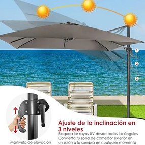 Guarda-sol 300 cm para jardim com manivela, 3 inclinações, rotação de 360°, 8 varas, base cruzada Cinzento