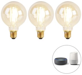 Conjunto de 3 lâmpadas LED inteligentes E27 dim to quente G95 goldline 7W 806 lm 1800K - 3000K
