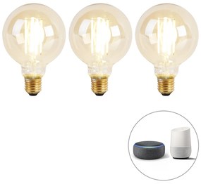 Conjunto de 3 lâmpadas LED inteligentes E27 Dim to Warm G95 Goldline 7W 806lm 1800K - 3000K