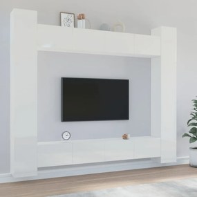 vidaXL 8 pcs conjunto móveis de TV madeira processada branco brilhante
