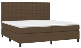 Cama box spring c/ colchão/LED 200x200cm tecido castanho-escuro