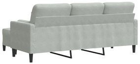 Sofá de 3 lugares com apoio de pés 180 cm veludo cinzento-claro