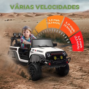 Carro Elétrico para Crianças com Bateria de 12V Controlo Remoto Bluetooth Faróis LED Buzina e Música 100x63x65 cm Branco