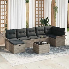 vidaXL Conjunto de Sofás de Jardim de 8 Peças com Almofadas Cinza Vime Poliéster