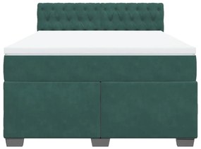 Cama com molas/colchão 140x200 cm veludo verde-escuro