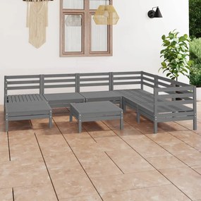 vidaXL 8 pcs conjunto lounge de jardim pinho maciço cinzento
