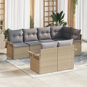 Conjunto de Sofá de Jardim de 7 Peças com Almofadas Bege de Polyrattan