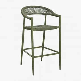 Pack De 2 Bancos Altos Em Alumínio E Rattan Sintético Amatria ↑75 Cm & Verde Azeitona Intenso - Sklum