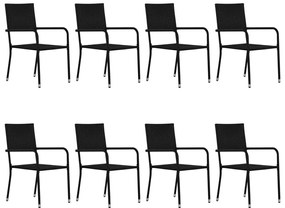 9 pcs conjunto de jantar para jardim vime PE preto