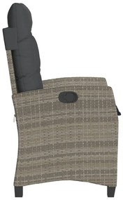 Cadeiras jardim reclináveis 2 pcs c/ almofadões vime PE cinza