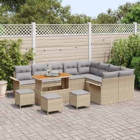 Conjunto de Sofá de Jardim de 13 Peças com Almofadas Bege Rattan Polié