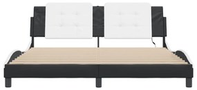 Estrutura cama c/ luzes LED 180x200cm couro artif. preto/branco