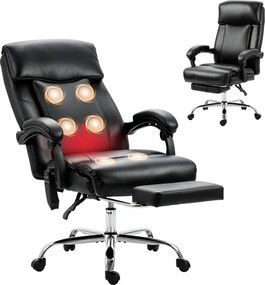 Cadeira de Escritório de Massagem, 64 x 59 x 120 cm, Massagem Vibratória e Aquecimento Lombar, Preta