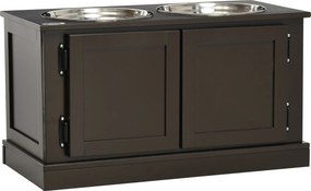 PawHut Estação de Alimentação Comedouros Elevados, incluindo Armazenamento, 60 cm x 30 cm x 34 cm, Marrom + Prateado | Aosom Portugal