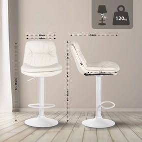 Banco de bar em couro sintético com estrutura branca 92-113 x 46 x 54 cm branco