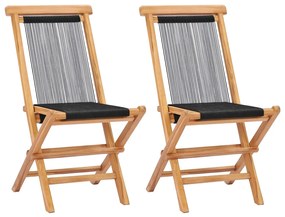 Conjunto de 2 Cadeiras de Jardim Dobráveis em Madeira Teca e Corda - P