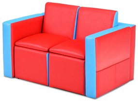 Poltrona Sofá Combinável para Crianças em Espuma de PVC Conjunto de Mesa e Cadeira Infantil Multifuncional Vermelho