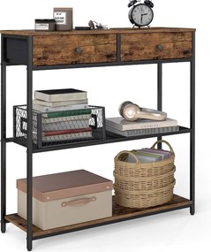 Mesa consola estreita com duas gavetas em tecido 24 x 76 x 80 cm Castanho vinatge + Preto