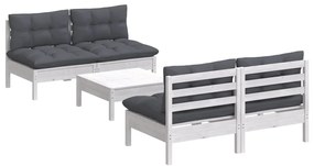5 pcs conj. lounge de jardim com almofadões antracite pinho