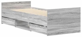 Estrutura de cama c/ painéis de cabeceira e pés cinzento sonoma