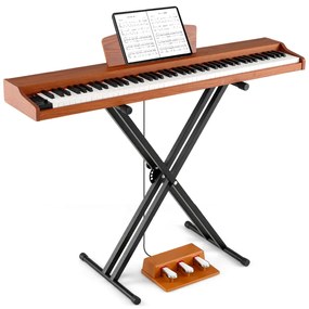 Piano digital de 88 teclas tamanho real com teclas semi-contrapesadas, altifalantes duplos, modo de teclado duplo e 3 pedais, suporte ajustável para p