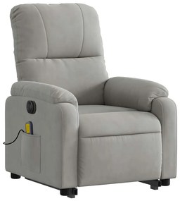 Poltrona massagens elétrica elevatória microfibra cinza-claro