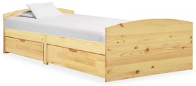 vidaXL Estrutura de cama com 2 gavetas 90x200 cm pinho maciço