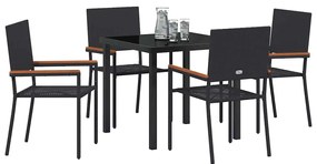 Conjunto de Jantar Jardim 5 Peças Preto em Rattan Sintético