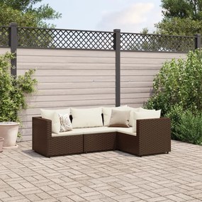 4 pcs conjunto lounge jardim c/ almofadões vime PE castanho