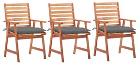 vidaXL Cadeiras de jantar p/ jardim 3 pcs c/ almofadões acácia maciça