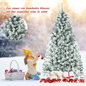 Árvore de Natal 1,8 m com neve Não Iluminada com Dobradiças e Base de Verde e Branca