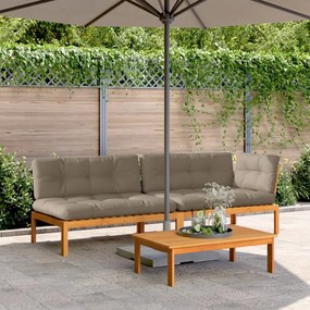 vidaXL 3 pcs móveis de paletes p/ jardim c/ almofadões acácia maciça