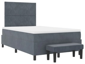 Cama Box com Colchão e Banco Cinza Escuro 120x200 cm Veludo