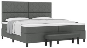 Cama Box Spring com Colchão e Banco Cinza Escuro 200x200 cm Tecido