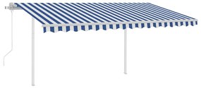 Toldo automático LED e sensor de vento 4x3,5 m azul e branco