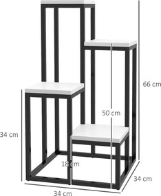 Estante para plantas e flores em metal e madeira, com 4 níveis de alturas diferentes, estilo industrial, 34 x 34 x 66 cm preto e branco