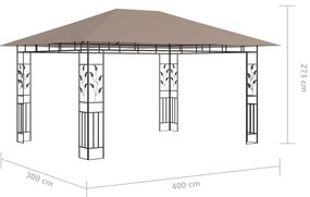 Gazebo c/ mosquiteiro e cordões luzes LED 4x3x2,73m cinza-acas.