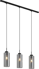 Sistema de Calhas Moderno Preto com 3 Candeeiros Pendentes de Vidro Fumado Monofásico - Iconic Laura