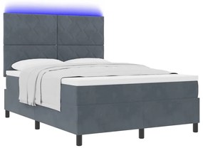 Cama Box com Colchão e LED VidaXL Cinza Escuro 140x200 cm Veludo