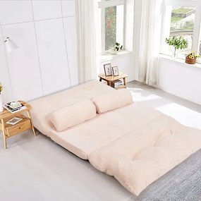 Sofá chão Sofá-cama multifuncional ajustável em 6 posições com 2 almofadas Forro em camurça para quarto, sala, varanda Bege