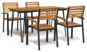 vidaXL Conj. jantar p/ jardim 5 pcs madeira de acácia maciça e metal