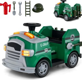 Camião de Bombeiros Elétrico para Crianças 12V com Pá e Chave Extintor Escada Capacete de Segurança com Música Verde