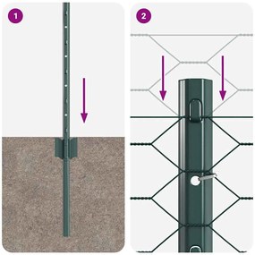 Postes para Cerca 11 pcs U-Channel Verde 60 cm de Aço