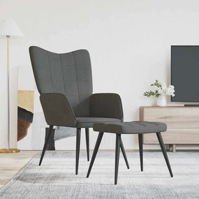 vidaXL Cadeira de descanso com banco tecido cinzento-escuro