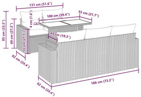 6 pcs conjunto de sofás p/ jardim com almofadões vime PE bege